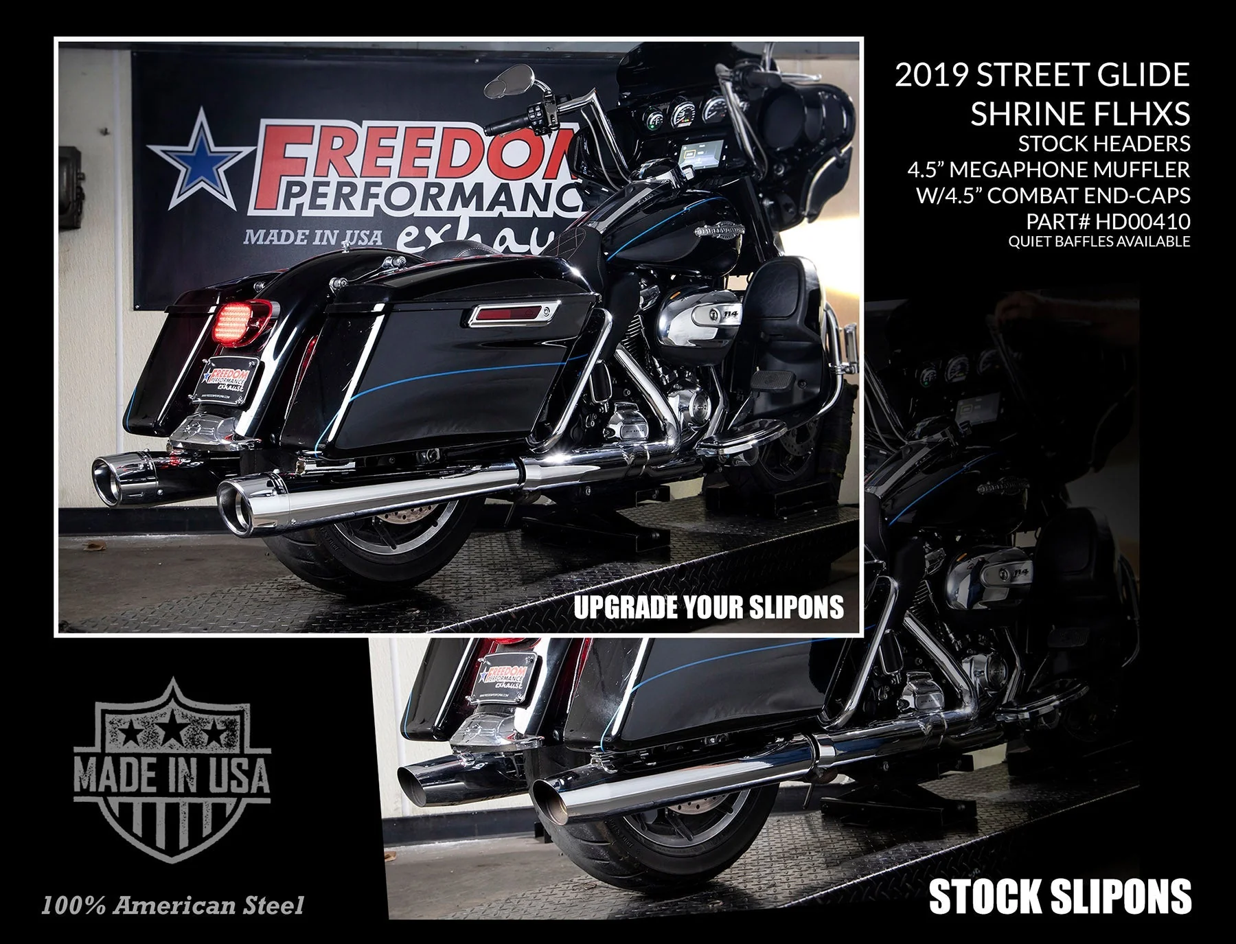 FREEDOM EXHAUST - TOURING/TRIKE AMERICAN OUTLAW & COMBAT FLUTED 4.5" MEGAPHONE SLIP-ONS - Image 24
